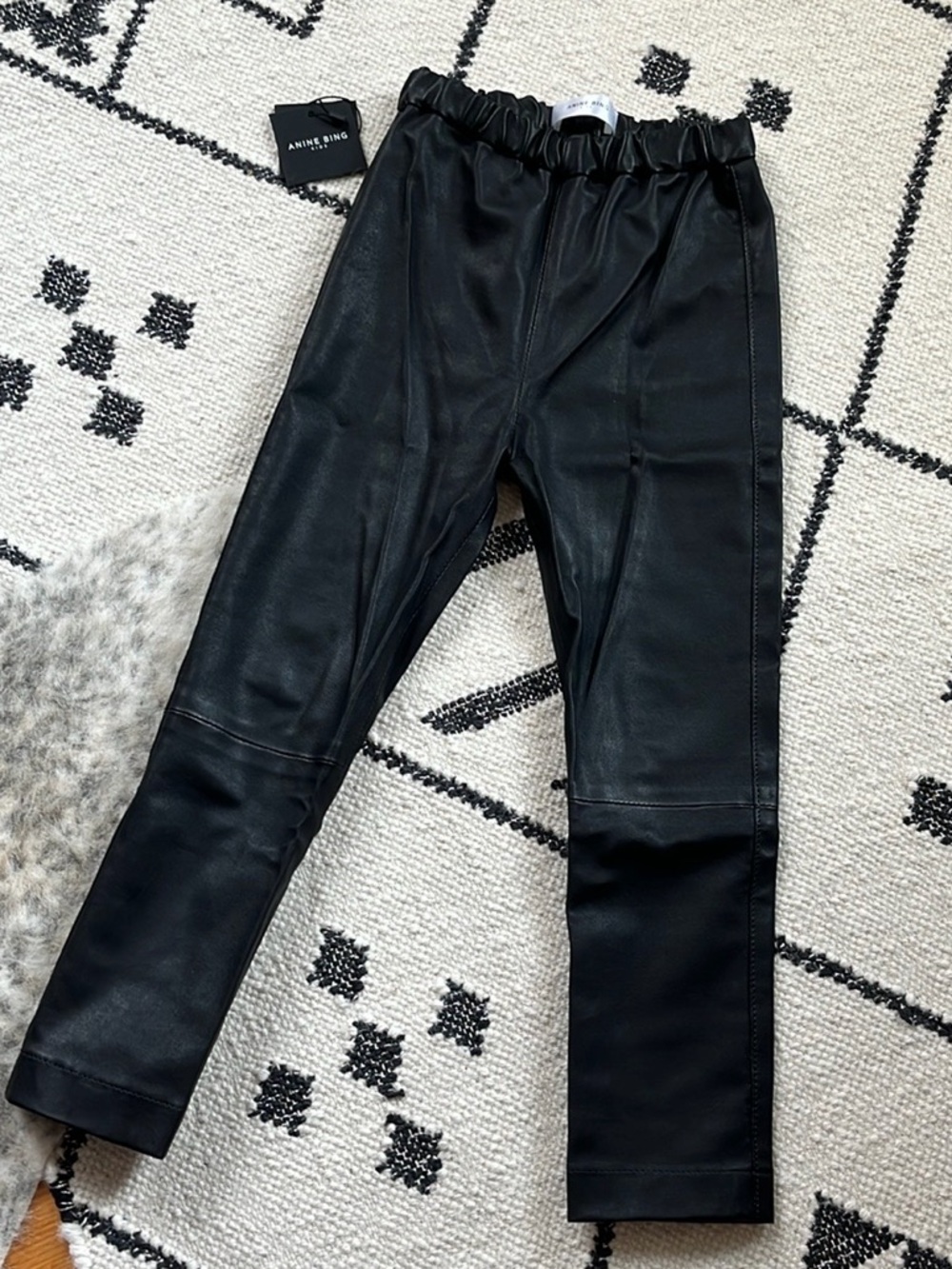 Anine Bing Kids’ Black Leather Mini Edie Pant—4-6Y